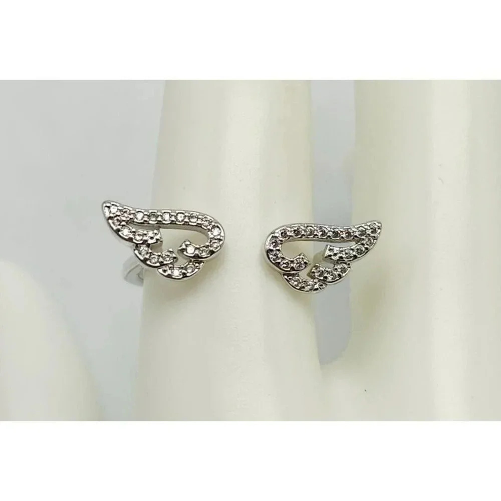 S925 Sterling Silver Open Adjustable Angel Wing Cubic Zirconia Ring Vintage 7.5